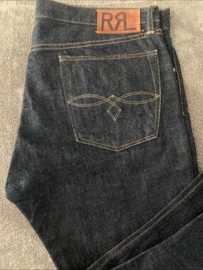 Ralph Lauren Double RL Men's Straight Dark Indigo Jeans with Tan Patch